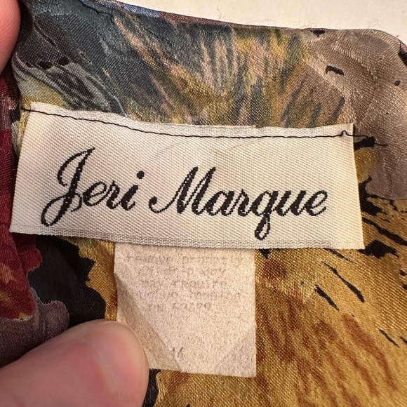 Jeri Marque 80s VTG Colorful Satin Floral Art Deco Button Down Blouse Size 14 - Picture 3 of 10